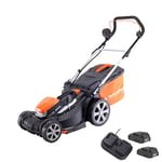 Yard Force - Tondeuse à Gazon Rotative sans Fil 40 cm, avec 2X Batterie Lithium-ION 20V et Chargeur Rapide - LM C40A, Orange, Noir, Gris