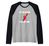 Eat The Carolina Reaper Spicy Chili Red Pepper Hot Sauce Raglan Baseball Tee