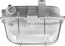 Vägglampa Orno Oval 7040T/R, Armatur, 40W, E27, Ip44, Ik10, Kupa Transparent Polykarbonat, Sockel Polypropylen, Vikbart Metallgaller, Grå