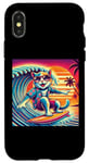 Coque pour iPhone X/XS Chat amusant surfeur hawaïen coucher de soleil tropical paradis surfeur