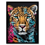 Leopard Lounge By Fiona Bryant Cat Head Pop Art Pink Blue Modern Artwork Framed Wall Art Print A4