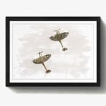 Arty Pie Framed Print Black A2 (24.5x18 Inch) Spitfire RAF Duo Planes V3, Wood, Multi-Colour, 60 x 42 x 2 cm