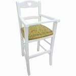 Chaise Haute en Bois Laqué Blanc Avec Assise En Paille Chaise Bébé