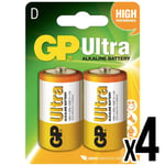 4X GP Ultra Alkaline Batteries Size D LR20 1.5v for Toys Controllers Radios