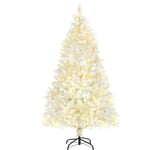 Homcom - Sapin de Noël artificiel lumineux blanc dim. ø 115 x 180H cm 650 branches 150 led - support pied pliable métal pvc