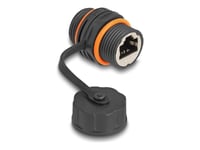 Delock - Kopplingsdon För Nätverk - Rj-45 (Hona) Till Rj-45 (Hona) - Stp - Cat 6A - Stiftkoppling: 1:1, M20-Gänga, Built-In Sealing Cap - Svart