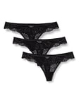 Iris & Lilly Culotte String en Dentelle avec détail Effet Ceinture Femme, Lot de 3, Noir, 44