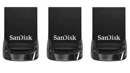 Lot de 3 SanDisk 128 Go Ultra Fit USB 3.2, Clé USB, des vitesses allant jusqu'à 400 Mo/s