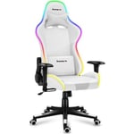 Chaise gaming HUZARO FORCE 6.2 Blanc LED RVB, Chaise Bureau, Pc Gaming, Ergonomique, Coussin Lombaire Têtière, Réglable, Pivotant