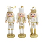 3st Nötknäppare Ornament Set Trä Nötknäppare Soldier King Juldekor för Xmas Tree Holiday Home Farmhouse Decor Gold