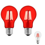 Lot de 2 Ampoule Rouge LED E27 6W, Équivalent Incandescence 60W, A60 Ampoule Écoénergétique Colorée, 600LM, AC 230V, 360° Faisceaux, pour Mariages, Halloween, Noël