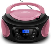 Boombox - Lecteur CD portable - CD/CD-R - USB - Radio FM enfants - Entrée AUX-IN - Pr casque - Chaîne stéréo - Système compact - Rose vif (Pretty Pink)