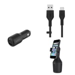 Belkin Premuim Car Bundle(42W Dual Port Fast Car Charger & USB-C to USB-A 1m charging cable & Car Cup Mount)