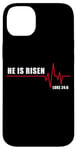 Coque pour iPhone 14 Plus He is Risen – Jesus Heartbeat Pulse Christian Faith EKG