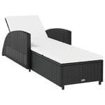 Transat Chaise Longue Bain De Soleil Lit De Jardin Terrasse Meuble D'extérieur Avec Coussin Blanc Crème Résine Tressée Noir Helloshop26 02_0012306