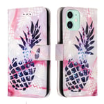 KM-WEN® Case for Apple iPhone 11 (6.1 Inch) 3D Design Pineapple Pattern Magnetic Closure PU Leather Wallet Case Flip Cover Case Bag with Stand Protective Cover Color-6