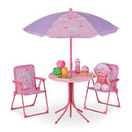 Relaxdays Ensemble Chaise Table de Camping, pour Enfants, Meubles, avec Parasol, Pliables, Motif Licorne, Jardin, Rose