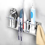 Luxspire Toothbrush Holder Wall Mounted, Electric Toothbrush Holders 10 Slots Compatible with Oral B iO Philips Sonic Toothbrush Head Holder Self Adhesive Toothpaste Razor Toothbrush Organizer, Silver