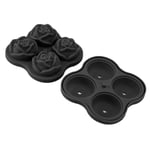 (Black L)Rose Ice Cube Tray Novel Silicone 4 Grids 4 Holes Cocktail Ice Cube SG