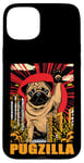 Coque pour iPhone 15 Plus Retro Pug Pugzilla Funny Dog Lover Japanese Movie Poster