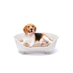 Ferplast Dog Bed & Cat Bed with Cotton Cushion, Raised Dog Bed, Plastic Dog Bed Medium, Dog Bed Washable, Dog Basket, Breathable & Antislip, THRONE 70,5 x 52 x h 28,5 cm, White