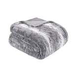 Madison Park Zuri Soft Plush Luxury Oversized Faux Fur Throw Animal Stripes Design, Faux Mink On The Reverse, Modern Cold Weather Blanket for Bed, Sofa Couch, 60x70, Grey