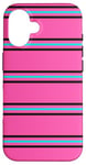 Coque pour iPhone 16 Rose Bleu Noir Rayé Girly Esthétique Preppy Stripe