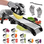 Masthome Mandoline Inox Professionnelle, Coupe Legumes avec Lames Réglables, du Papier Fin à 9 Mm, Mandoline Cuisine pour Nourriture, Légumes, Juliennes, Fruits, avec Brosse de 1 Nettoyage et 1 Gants