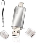 Clé USB 64Go 2.0 2 en 1 Rapide, OTG Clé USB C 64Go 2 en 1 Type C USB 2.0 en Métal, Pen Drive 64Go USB Flash Drive 64Go pour PC/Smartphones/MacBook Pro(Argent)