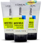 3x Loreal Studio Line Invisi Hold Natural Clear Non Sticky Men Hair Gel 150ml