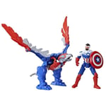 HASBRO Marvel Mech Strike Mechasaurs, 4-tums Captain America Actionfigur Med Redwing Mechasaur, Superhjälteleksak