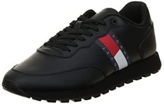 Tommy Jeans Homme Baskets de Running Leather Runner Chaussures de Sport, Noir (Triple Black), 46 EU