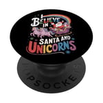 Christmas Unicorn Lover I Believe In Santa And Unicorns PopSockets Adhesive PopGrip