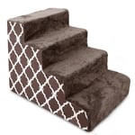 Best Pet Supplies Foam Pet Steps for Small Dogs and Cats, Portable Ramp Stairs for Couch, Sofa, and High Bed Climbing, Non-Slip Balanced Indoor Step Support, Paw Safe - Brown Lattice Print, 4-Step