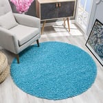 SANAT Tapis Rond, à Poils Longs, Moderne, pour Salon, Chambre à Coucher, Salle à Manger ou Chambre d'enfant, Aqua, Dimensions : 150 x 150 cm