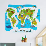 Stickers adhésifs Enfants | Sticker Autocollant Carte du Monde - Décoration murale chambres Enfants | 80 x 95 cm