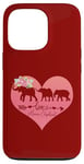 Coque pour iPhone 13 Pro Cœur floral rose foncé Mama éléphant deux bébés veaux