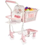 Supermarket Shopping Cart - DE CUEVAS TOYS - 52179 - Rosa och vitt - 12 leksaksfrukter - Uttagbar korg