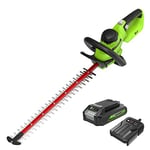 Greenworks Taille-haie sans Fil 24V G24HT56IIK2, Lame Double Action de 56cm, Coupe des Branches et tiges jusqu'à 25,4mm d'épaisseur et 3000 SPM avec Batterie 2Ah & Chargeur