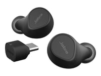 Jabra Evolve2 Buds UC - Écouteurs sans fil avec micro - intra-auriculaire - Bluetooth - Suppresseur de bruit actif - USB-C via un adaptateur Bluetooth - isolation acoustique - noir - certifié...