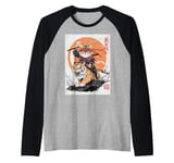 Ninja Cat Riding Tiger - Japanese Samurai Art in Manga Style Raglan Baseball Tee