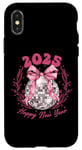 Coque pour iPhone X/XS Ruban rose boule disco du Nouvel An 2025 | Happy New Year Party