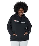 Champion Women's, Powerblend, Fleece, Comfortable Hoodie Sweatshirt (Plus Hooded, Black Script, S