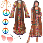 60-tals kostym dam, hippie damklänning set, 70-tals disco halloween outfits, hippie kläder damkostym, 60-tals klädtillbehör L