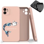 Coque rose Iphone 12 12 PRO chat sirene personnalisee