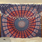 Bless International Handmade Indian hippie Bohemian Psychedelic Peacock Mandala Wall hanging College Dorm Beach Throws Table Cloth Bedding Tapestry (Golden Blue White, Medium(54x60Inches)(137x152cms))