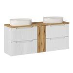 Meuble double vasque 140cm 4 tiroirs Riva Blanc et Bois