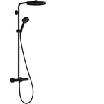 hansgrohe Pulsify S Puro - Colonne de douche avec mitigeur thermostatique, douche pluie (260mm) avec robinet, douchette, support, flexible de douche, barre et douche de tête ronde, Noir mat, 24236670