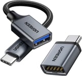 Adaptateur USB C vers USB 3.0 5Gbps OTG Lot de 2 Câble USB Type C Mâle vers USB A Femelle Tressé Aluminium Compatible avec iPhone 16 15 Plus Pro Max MacBook Pro Air iPad Pro Galaxy S24 (Noir)