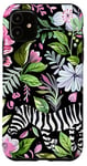 Coque pour iPhone 11 Motif imprimé zèbre aquarelle vert